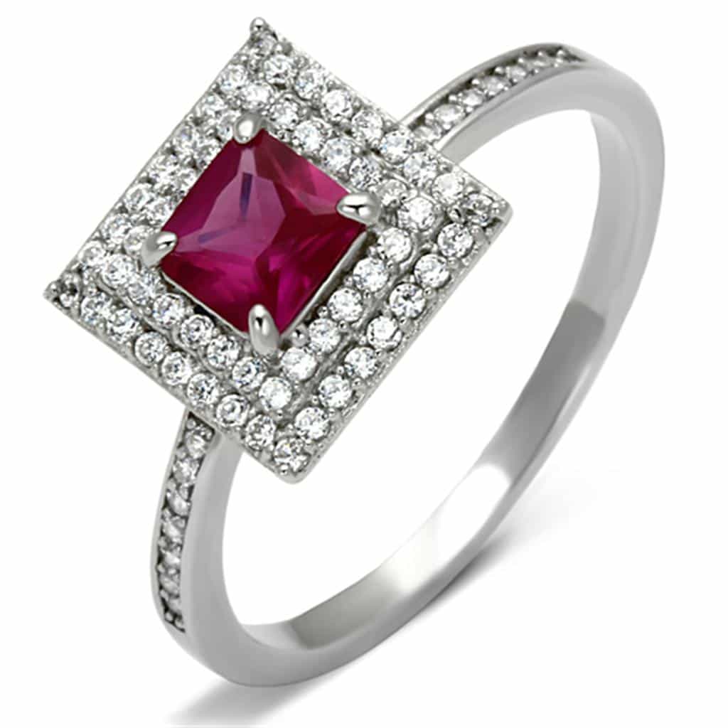Sterling Silver Ruby Princess Double Halo Pave Ring view 10