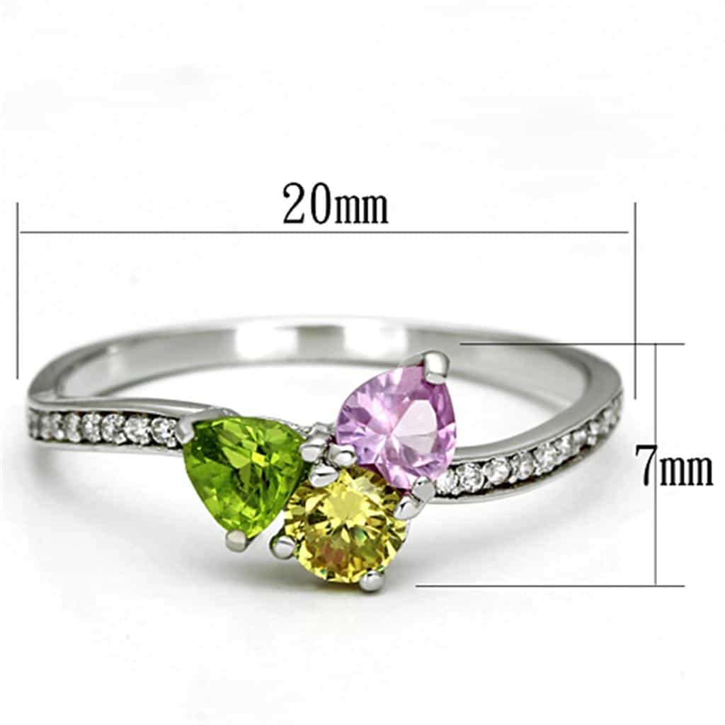 Sterling Silver Multi Color CZ Triple Round Prong Ring view 7
