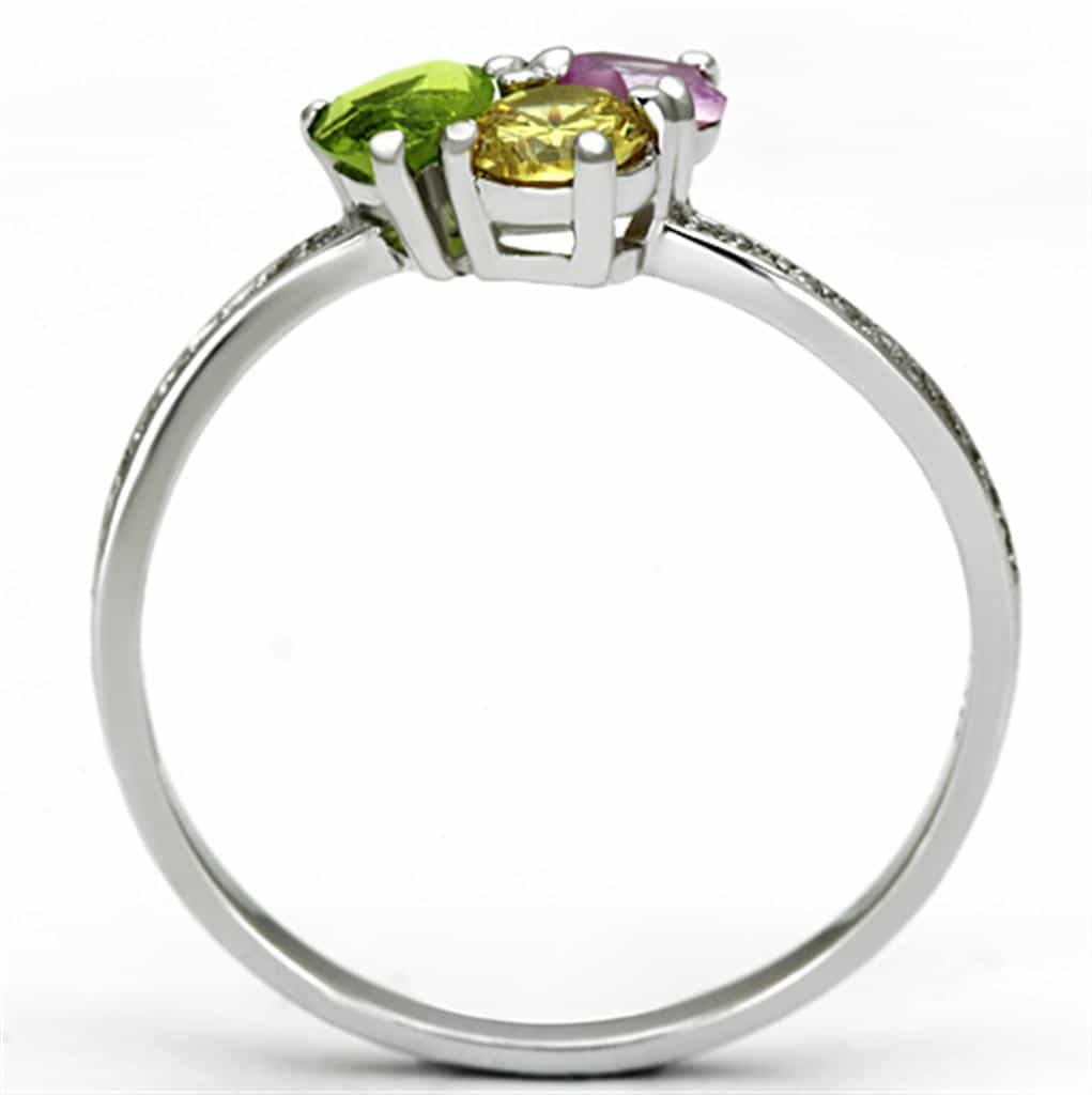 Sterling Silver Multi Color CZ Triple Round Prong Ring view 8