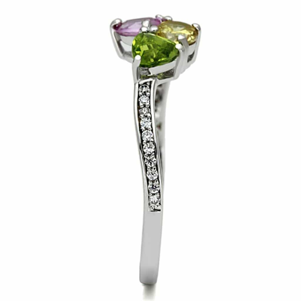 Sterling Silver Multi Color CZ Triple Round Prong Ring view 9