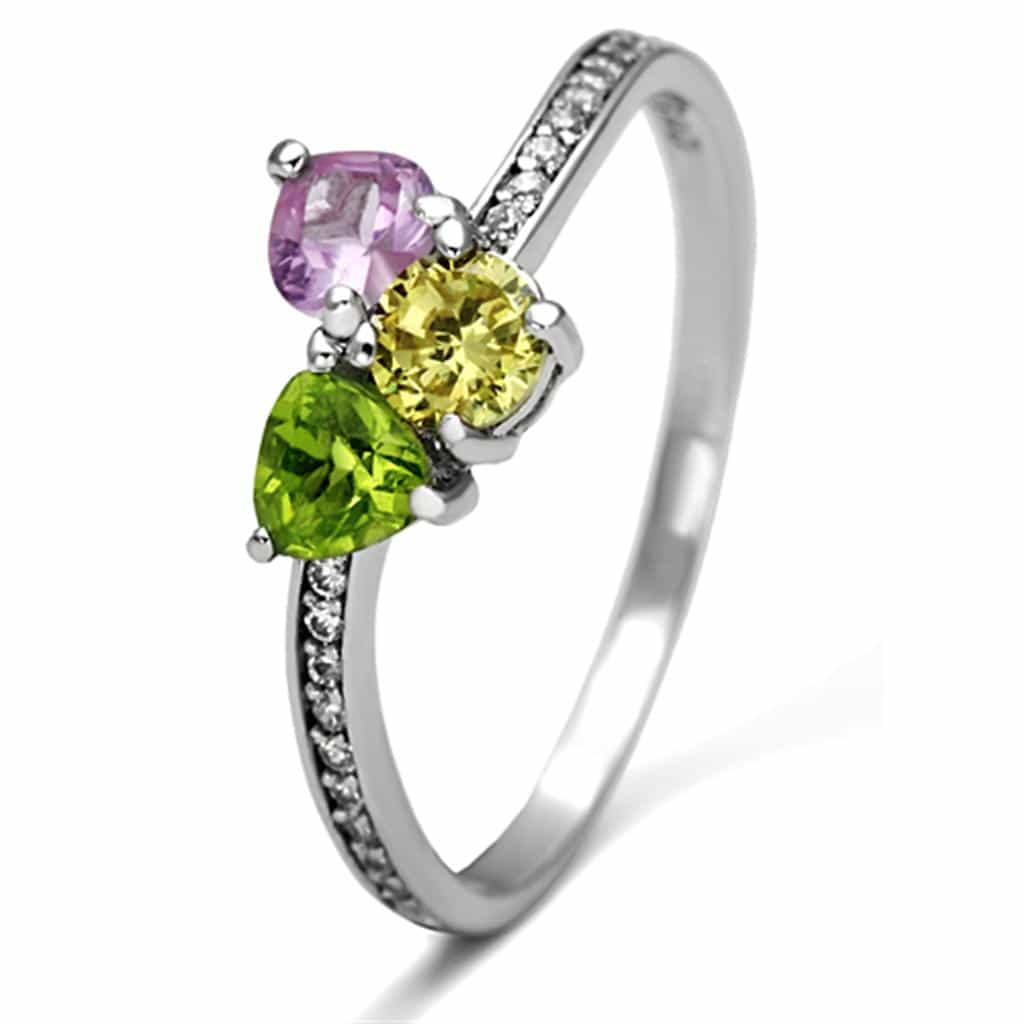 Sterling Silver Multi Color CZ Triple Round Prong Ring view 10