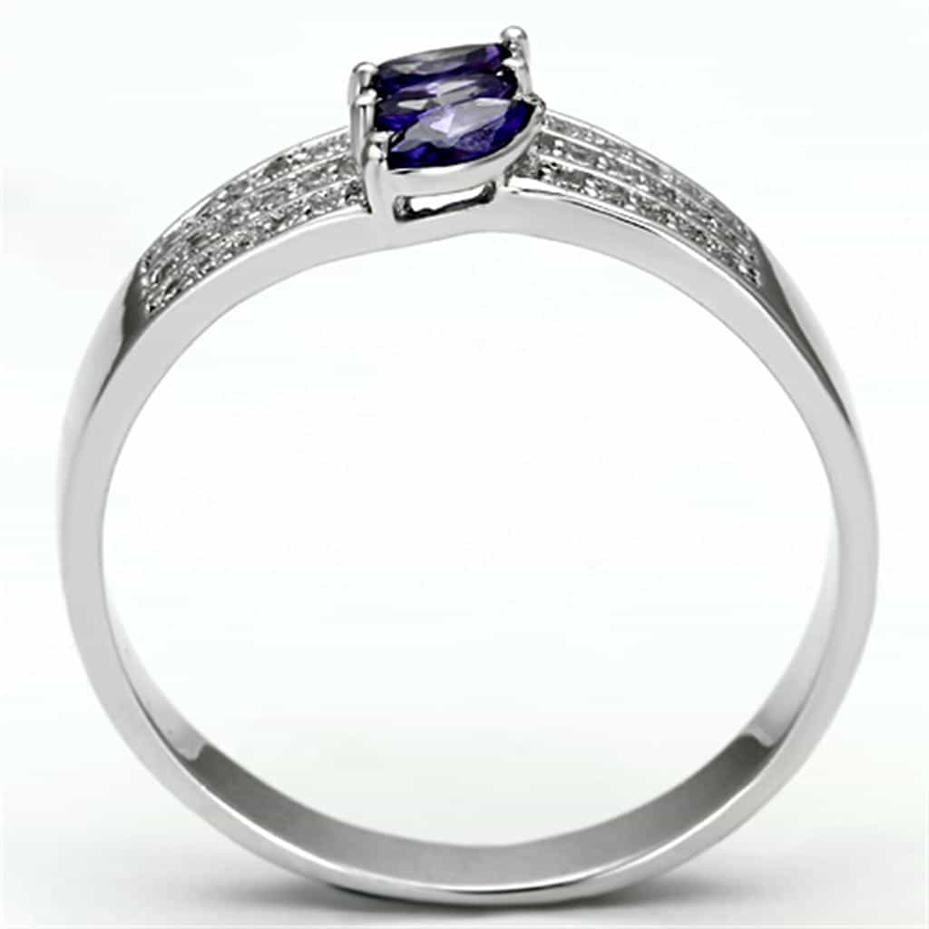 Sterling Silver Amethyst Marquise Triple Channel Pave Wide Ring view 8