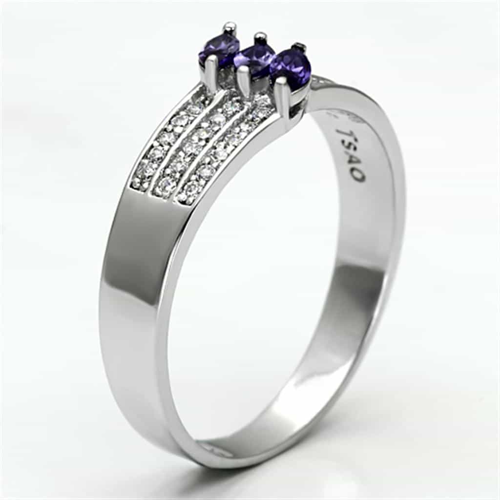 Sterling Silver Amethyst Marquise Triple Channel Pave Wide Ring view 4