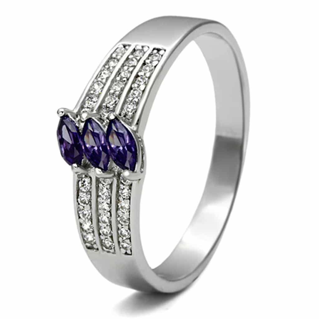 Sterling Silver Amethyst Marquise Triple Channel Pave Wide Ring view 5