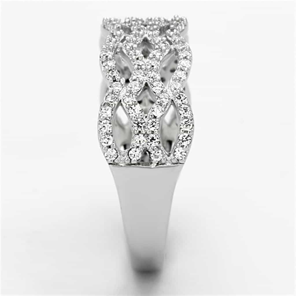 Sterling Silver CZ Pave Woven Braid Wide Band Ring view 9