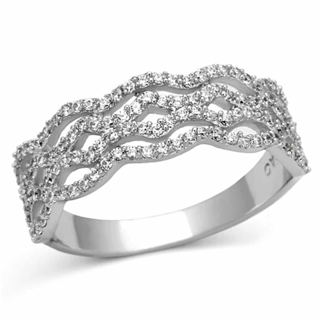 Sterling Silver CZ Pave Woven Braid Wide Band Ring view 5