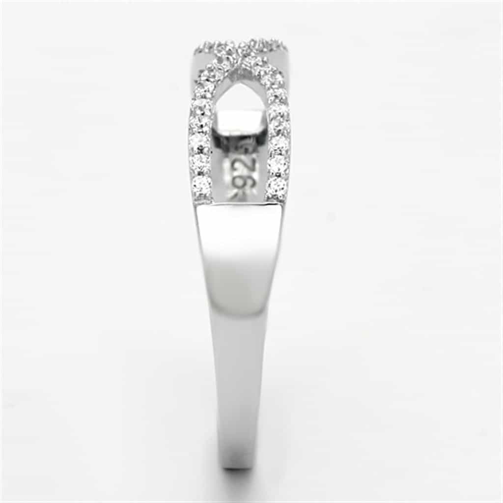 Sterling Silver CZ Pave Infinity X Crossover Thin Ring view 9