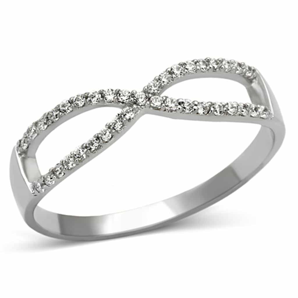 Sterling Silver CZ Pave Infinity X Crossover Thin Ring view 5