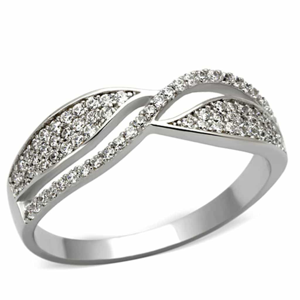 Sterling Silver CZ Pave Infinity Crossover Wide Ring view 5