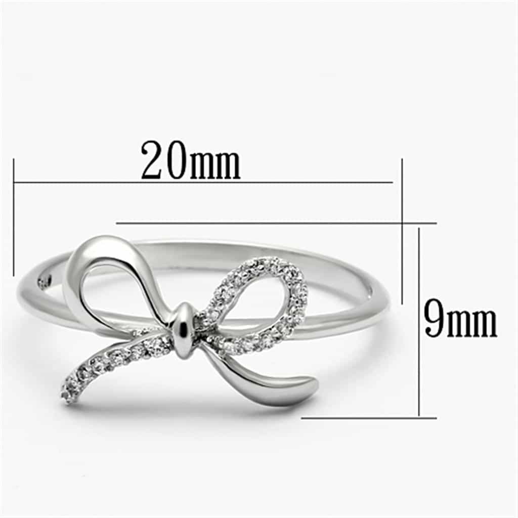Sterling Silver CZ Pave Bow Ribbon Thin Ring view 8