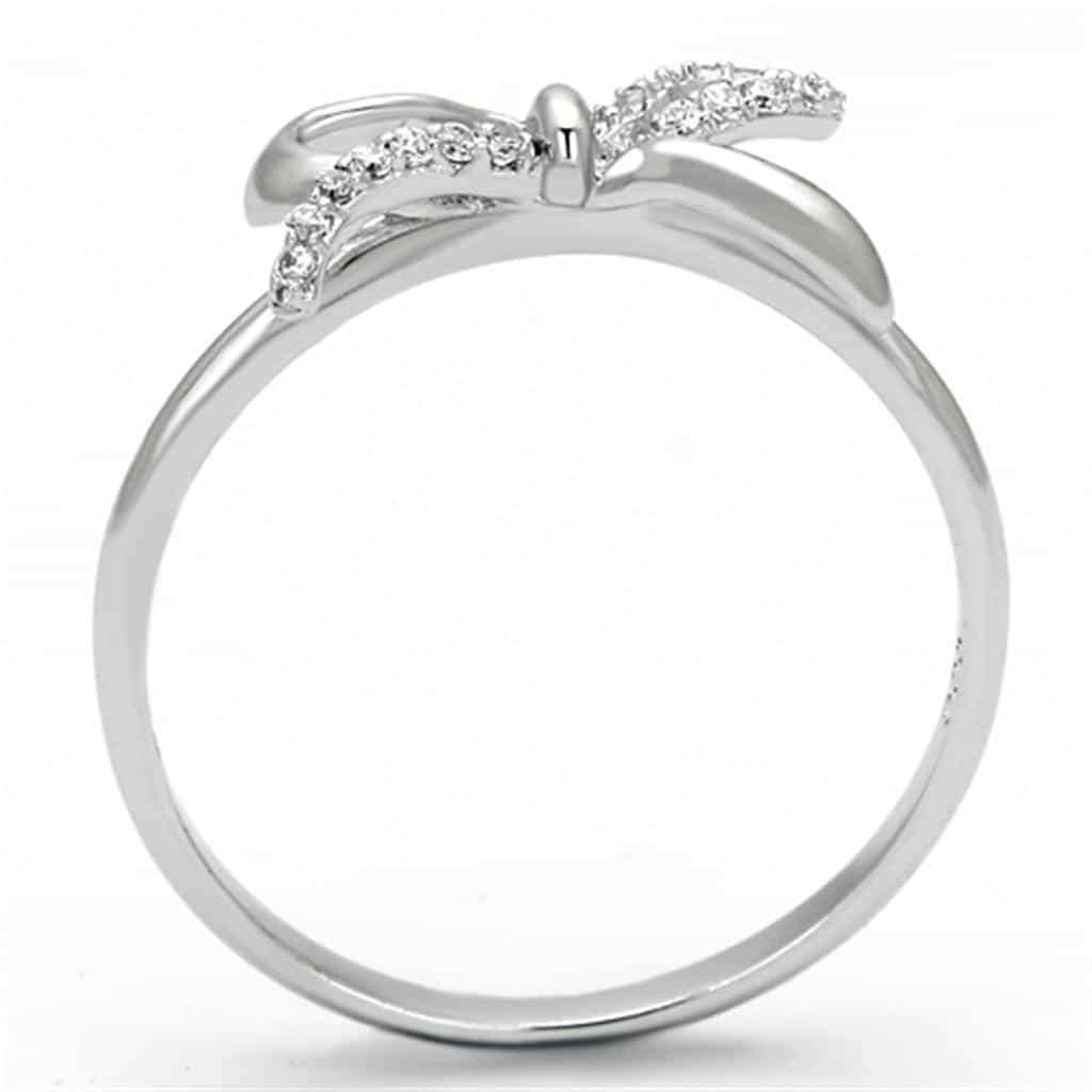 Sterling Silver CZ Pave Bow Ribbon Thin Ring view 9