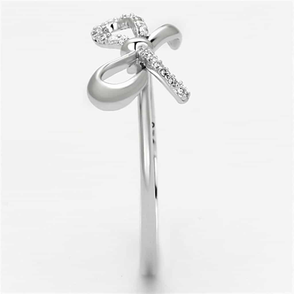 Sterling Silver CZ Pave Bow Ribbon Thin Ring view 4