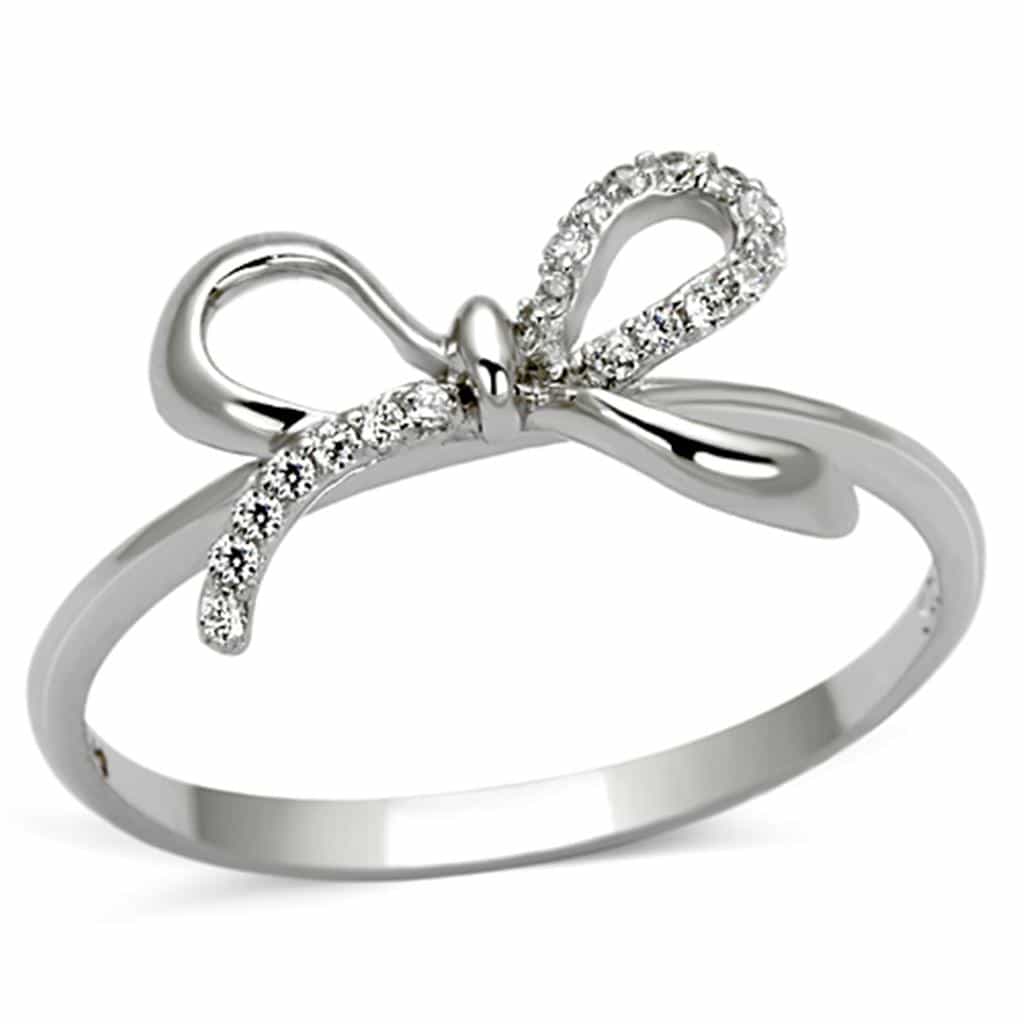 Sterling Silver CZ Pave Bow Ribbon Thin Ring view 11