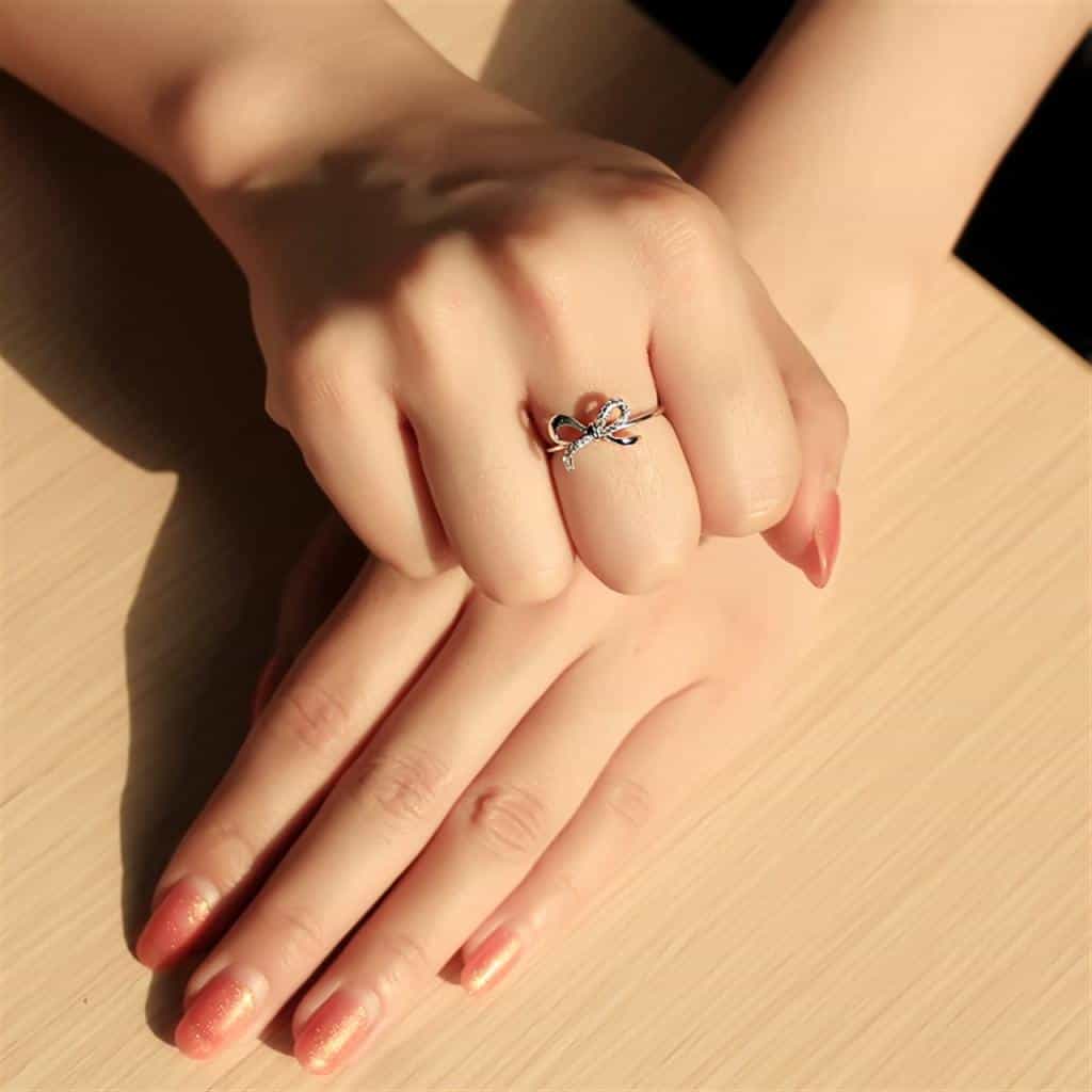 Sterling Silver CZ Pave Bow Ribbon Thin Ring view 12