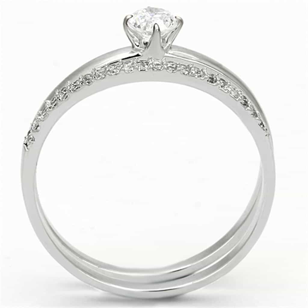 Sterling Silver CZ Round Solitaire Pave Bridal Set Ring view 8