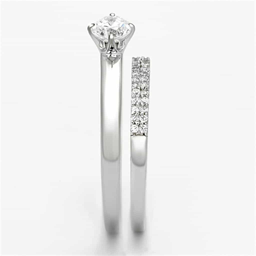 Sterling Silver CZ Round Solitaire Pave Bridal Set Ring view 4