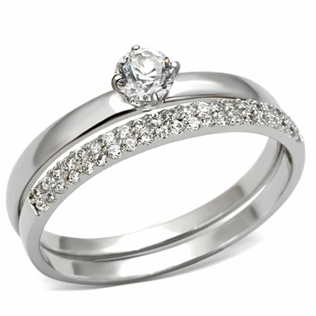 Sterling Silver CZ Round Solitaire Pave Bridal Set Ring view 10
