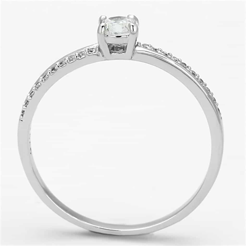 Sterling Silver CZ Round Solitaire Heart Accent Thin Ring view 8