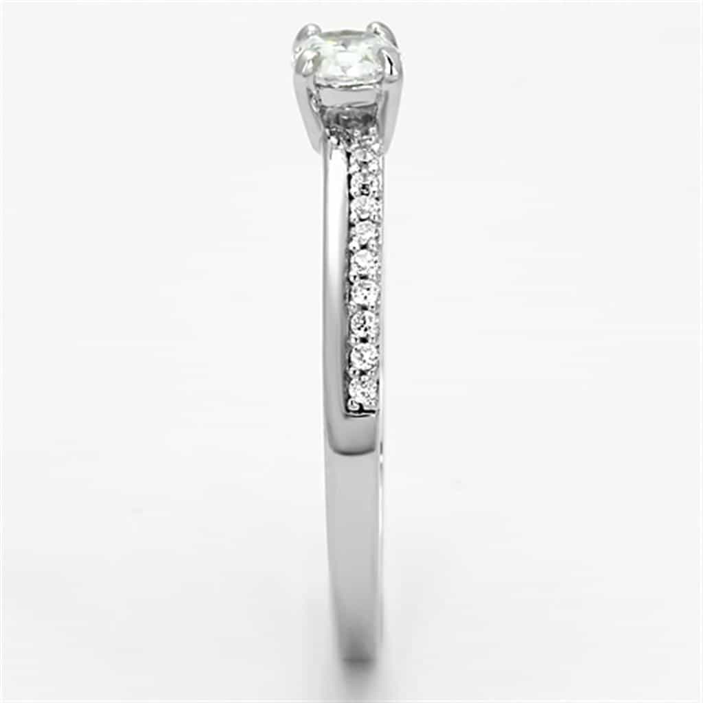 Sterling Silver CZ Round Solitaire Heart Accent Thin Ring view 4