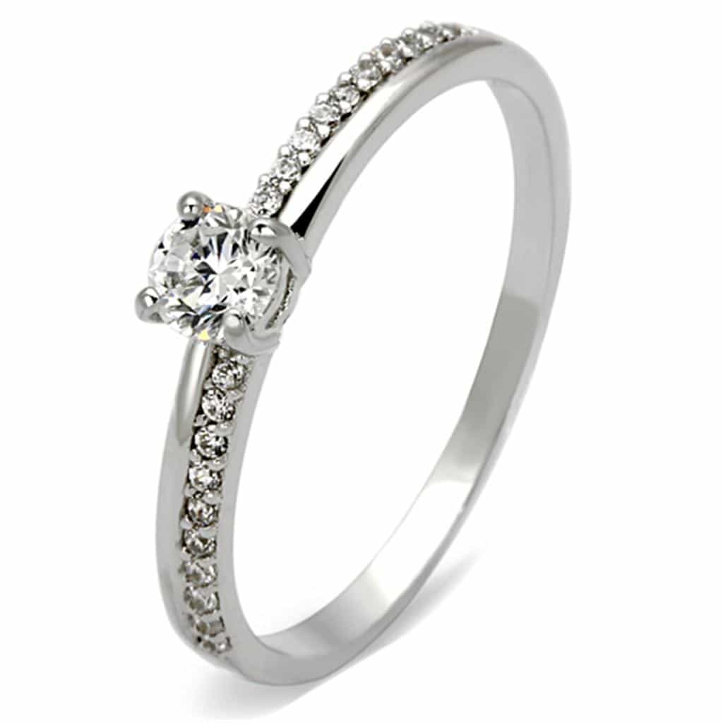 Sterling Silver CZ Round Solitaire Heart Accent Thin Ring view 5