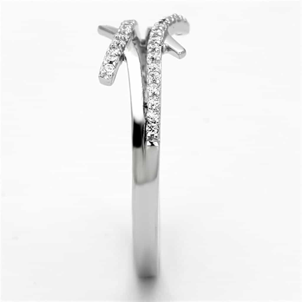 Sterling Silver CZ X Criss Cross Pave Thin Ring view 9
