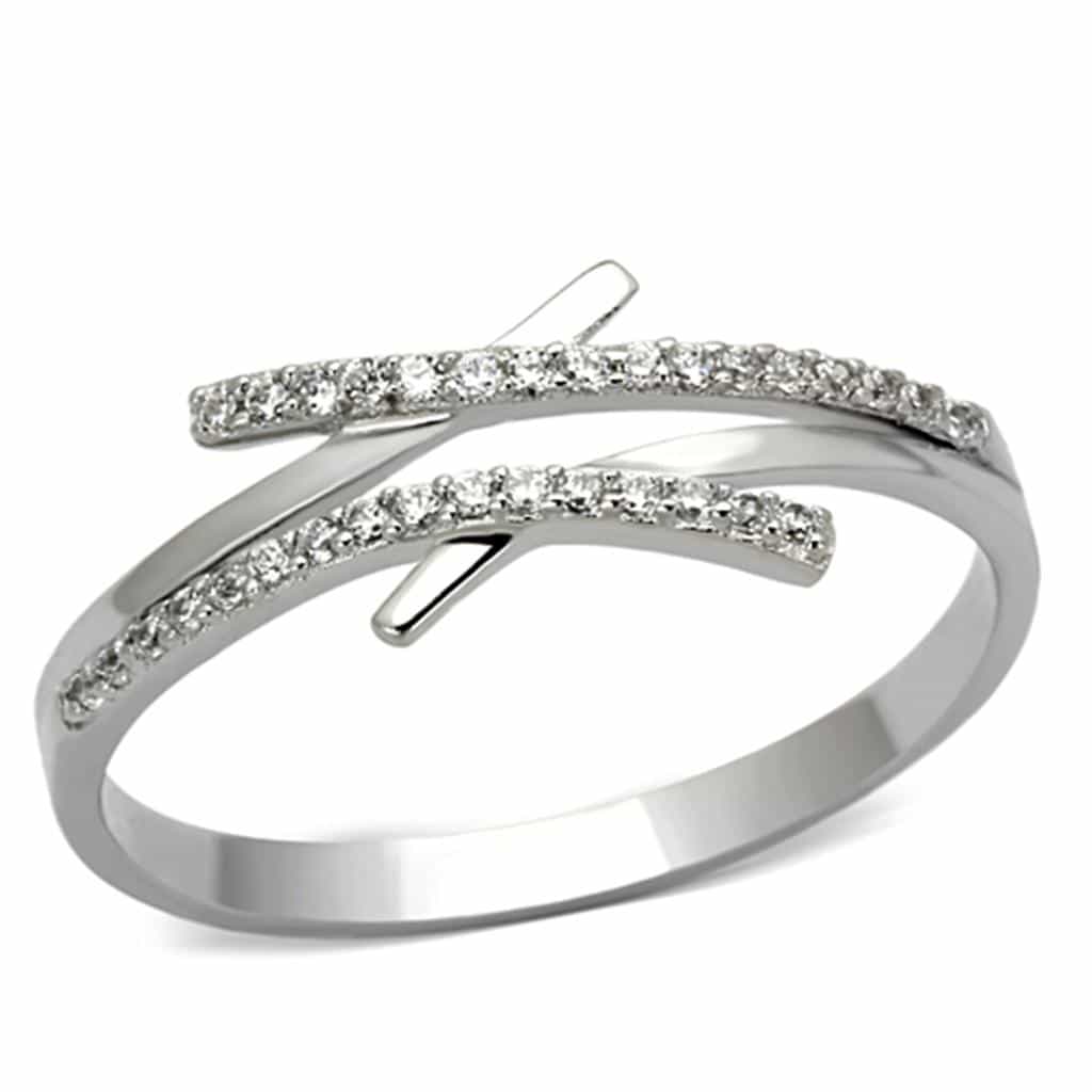 Sterling Silver CZ X Criss Cross Pave Thin Ring view 10