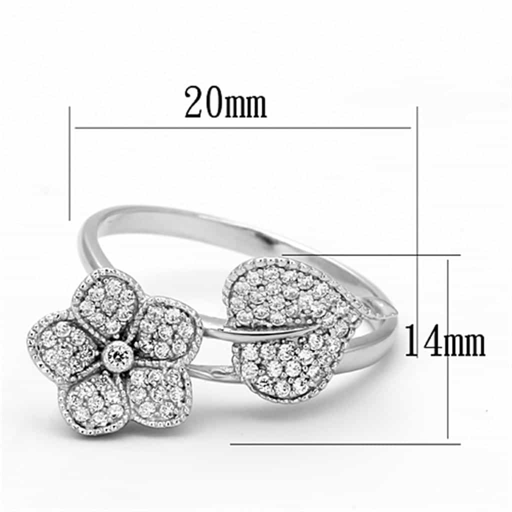 Sterling Silver CZ Pave Flower Clover Open Ring view 7