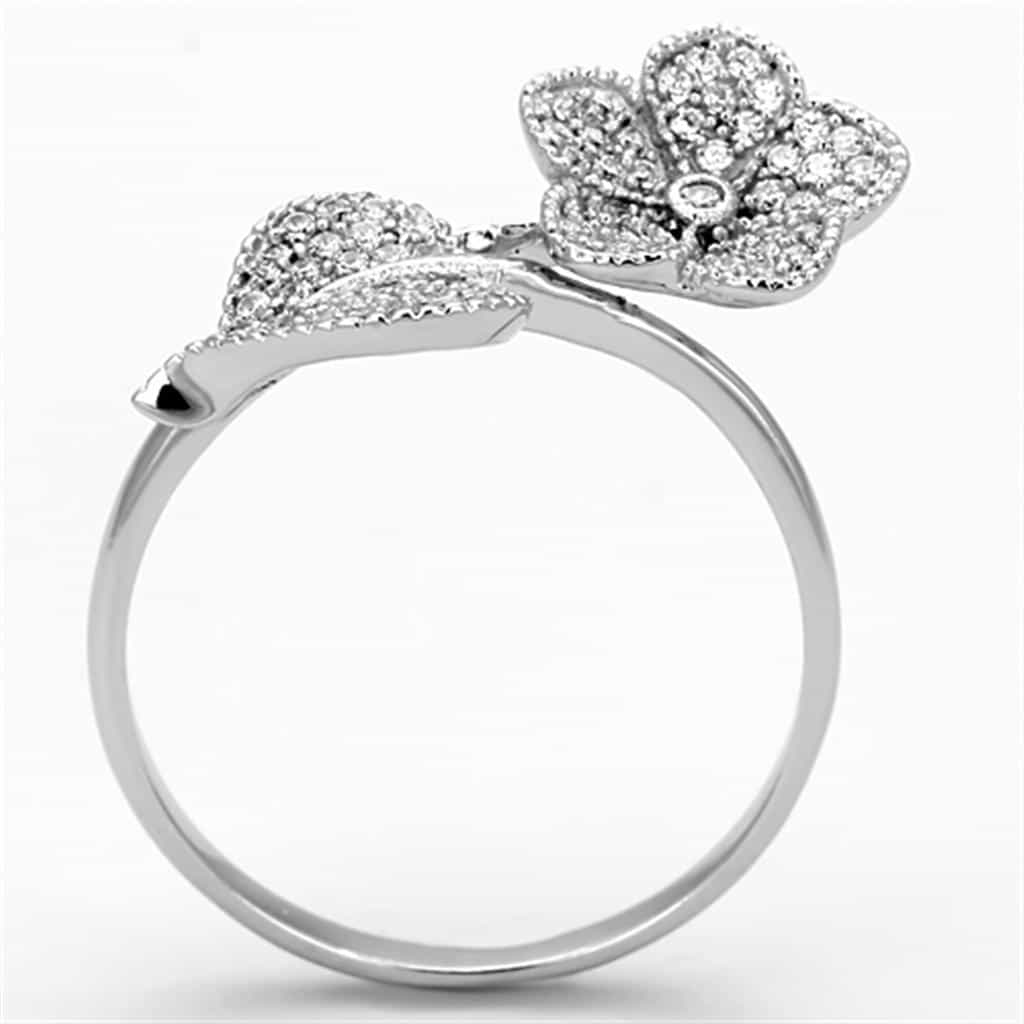 Sterling Silver CZ Pave Flower Clover Open Ring view 8