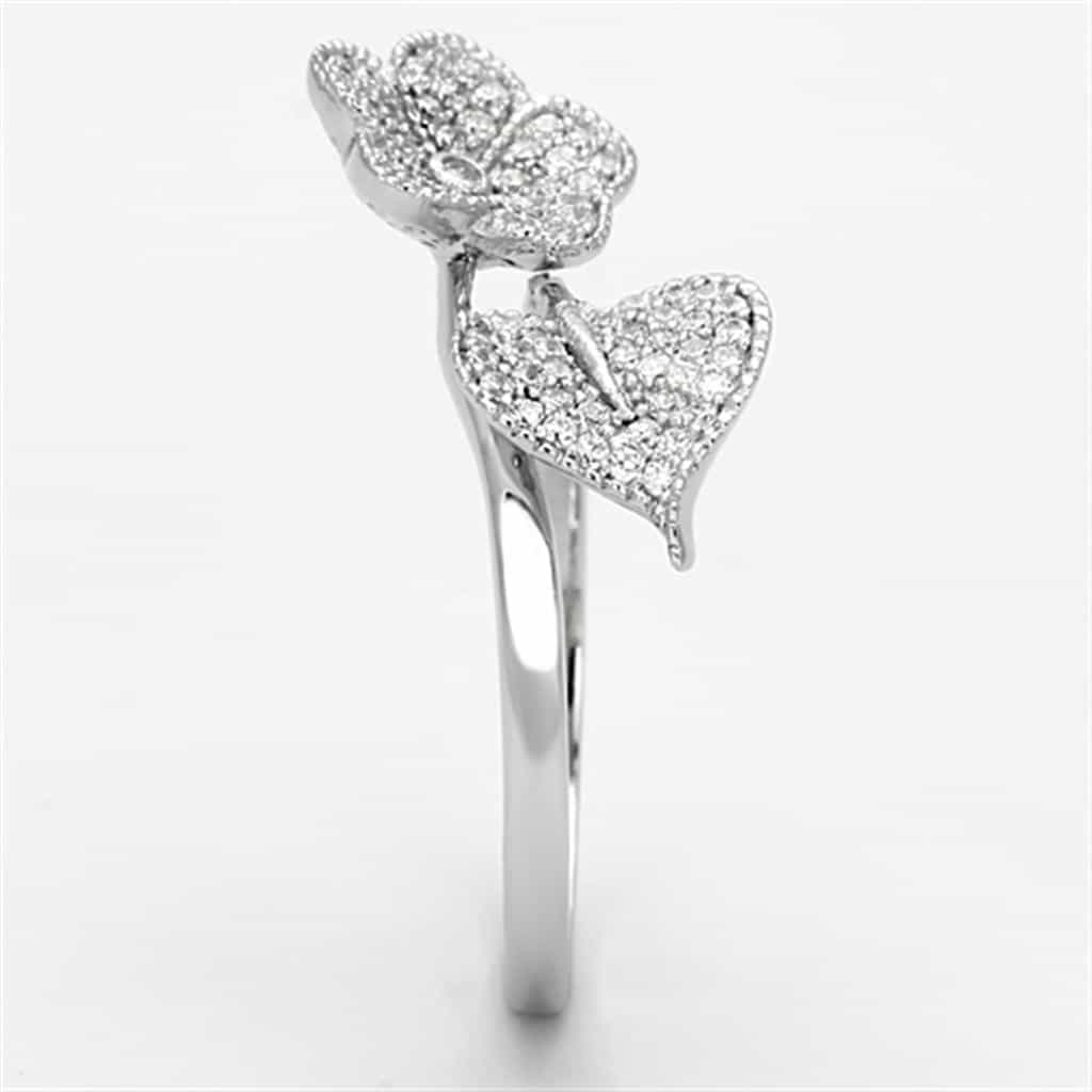 Sterling Silver CZ Pave Flower Clover Open Ring view 9