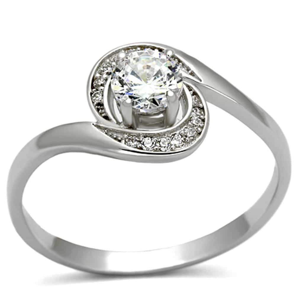 Sterling Silver CZ Round Swirl Halo Bypass Ring view 5