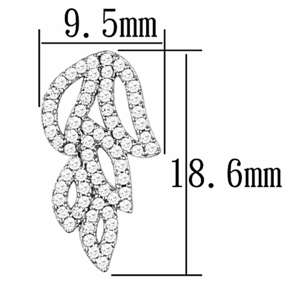 Sterling Silver CZ Pave Leaf Wing Climber Stud Earrings view 2