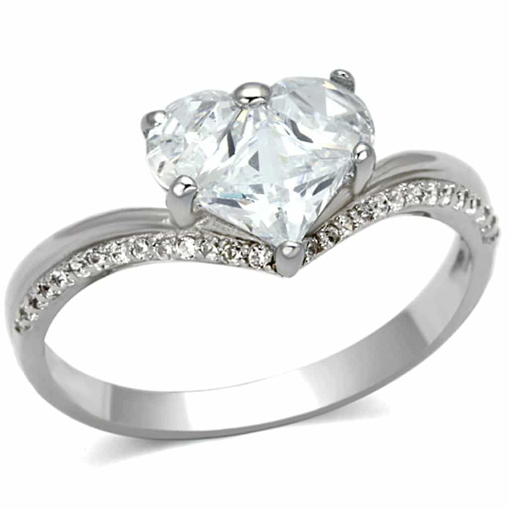 Sterling Silver CZ Heart Solitaire Pave Crown Ring view 10