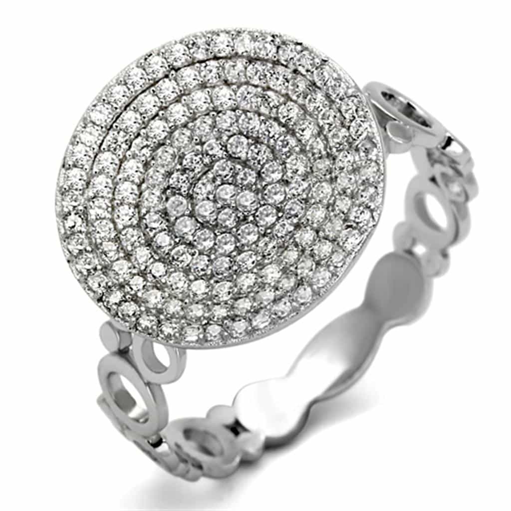 Sterling Silver CZ Pave Round Disc Bubble Ring view 10