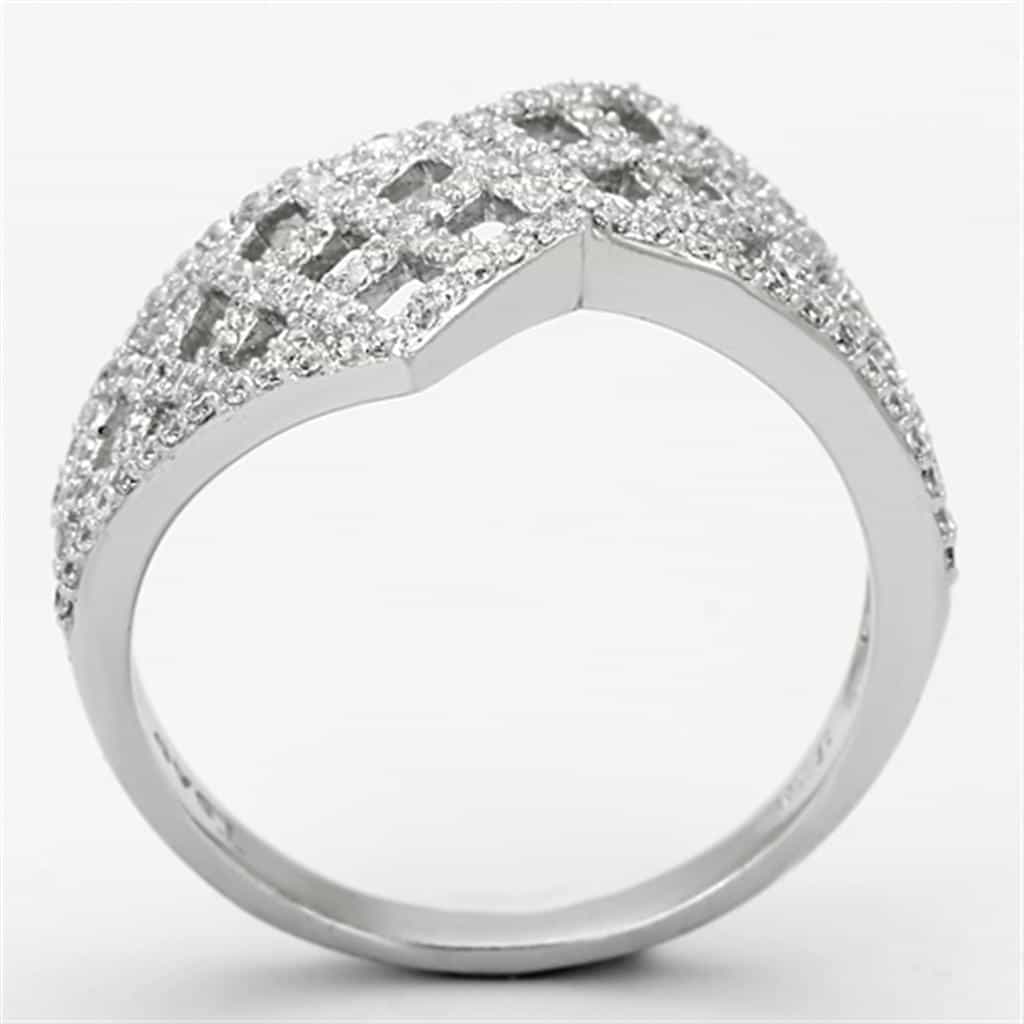 Sterling Silver CZ Pave Lattice Grid Wide Ring view 3