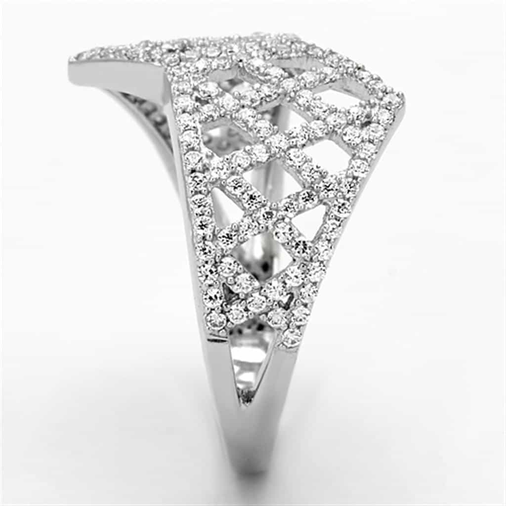 Sterling Silver CZ Pave Lattice Grid Wide Ring view 10