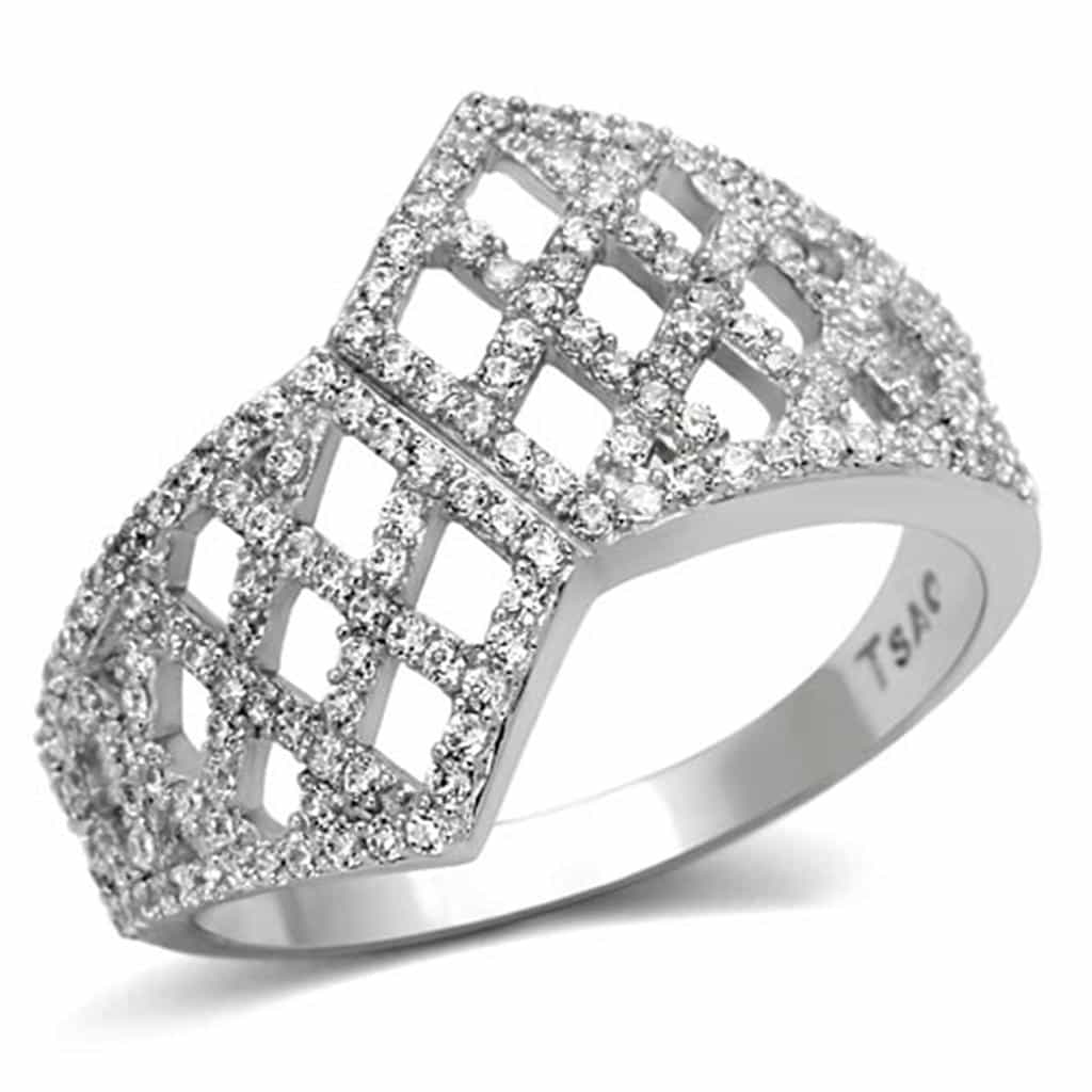 Sterling Silver CZ Pave Lattice Grid Wide Ring view 11