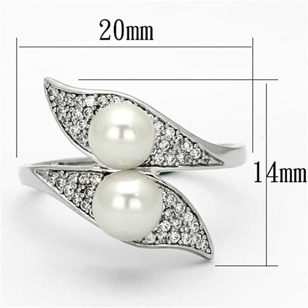 Sterling Silver CZ Pearl Double Leaf Bypass Ring view 7