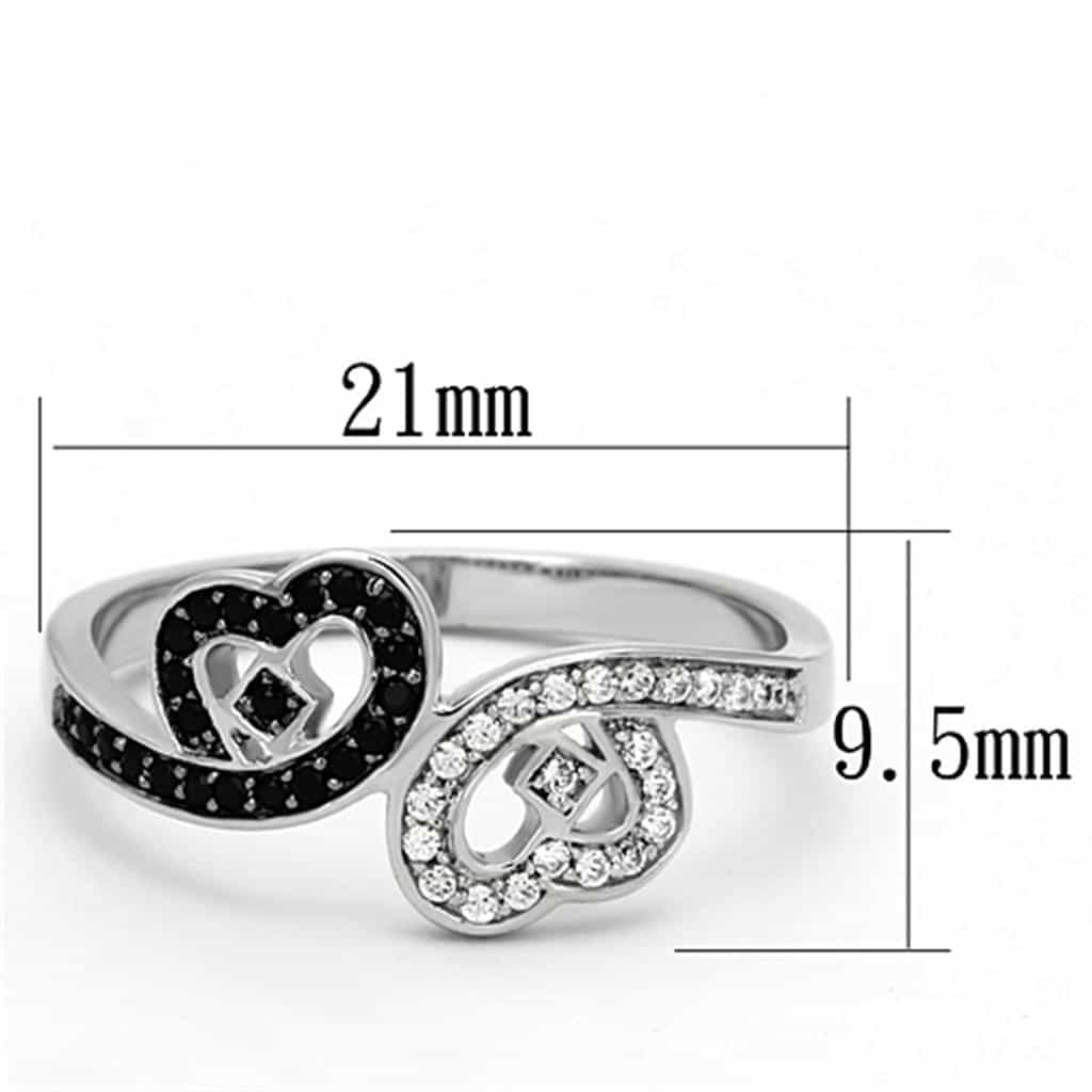 Sterling Silver Black CZ Heart Infinity Open Ring view 2