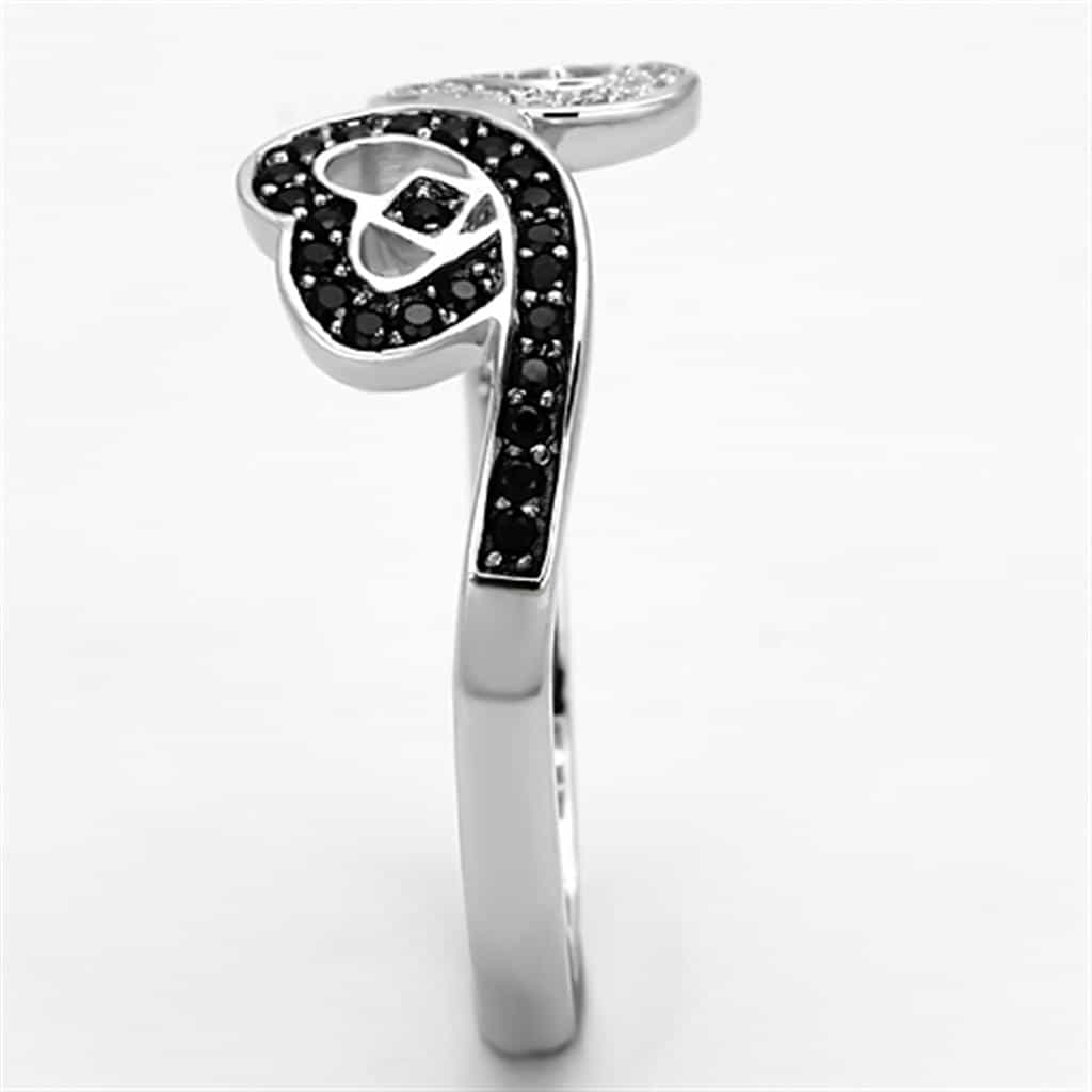 Sterling Silver Black CZ Heart Infinity Open Ring view 9