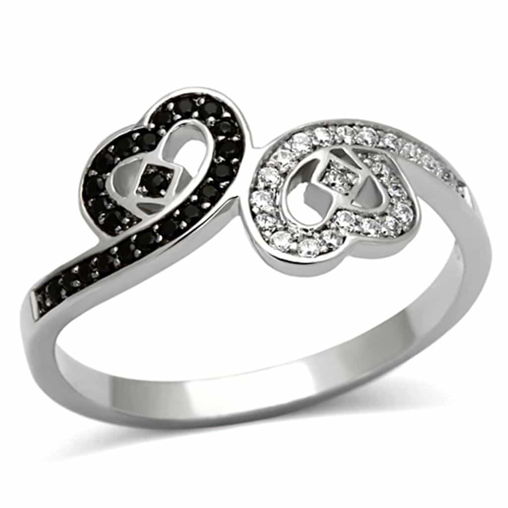 Sterling Silver Black CZ Heart Infinity Open Ring view 5