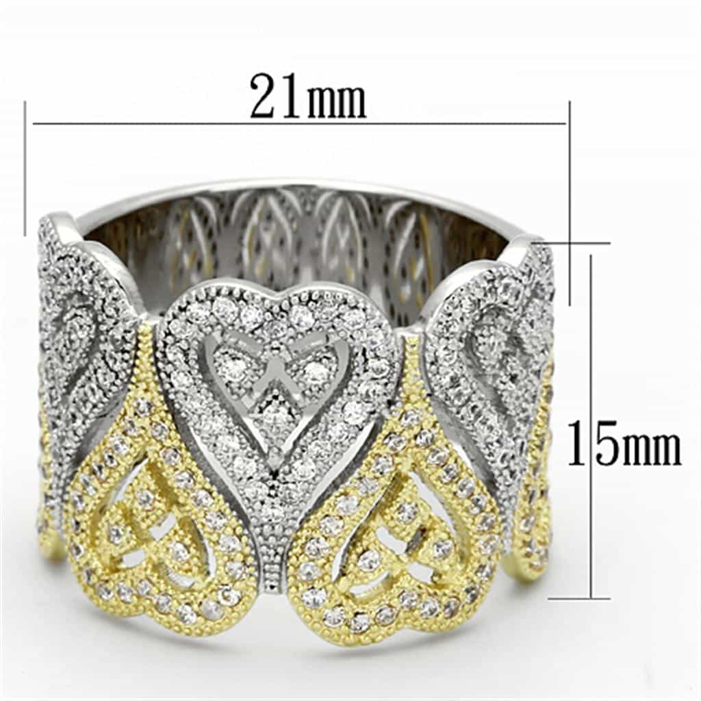 Sterling Silver Gold Two Tone CZ Heart Cutout Wide Ring view 2