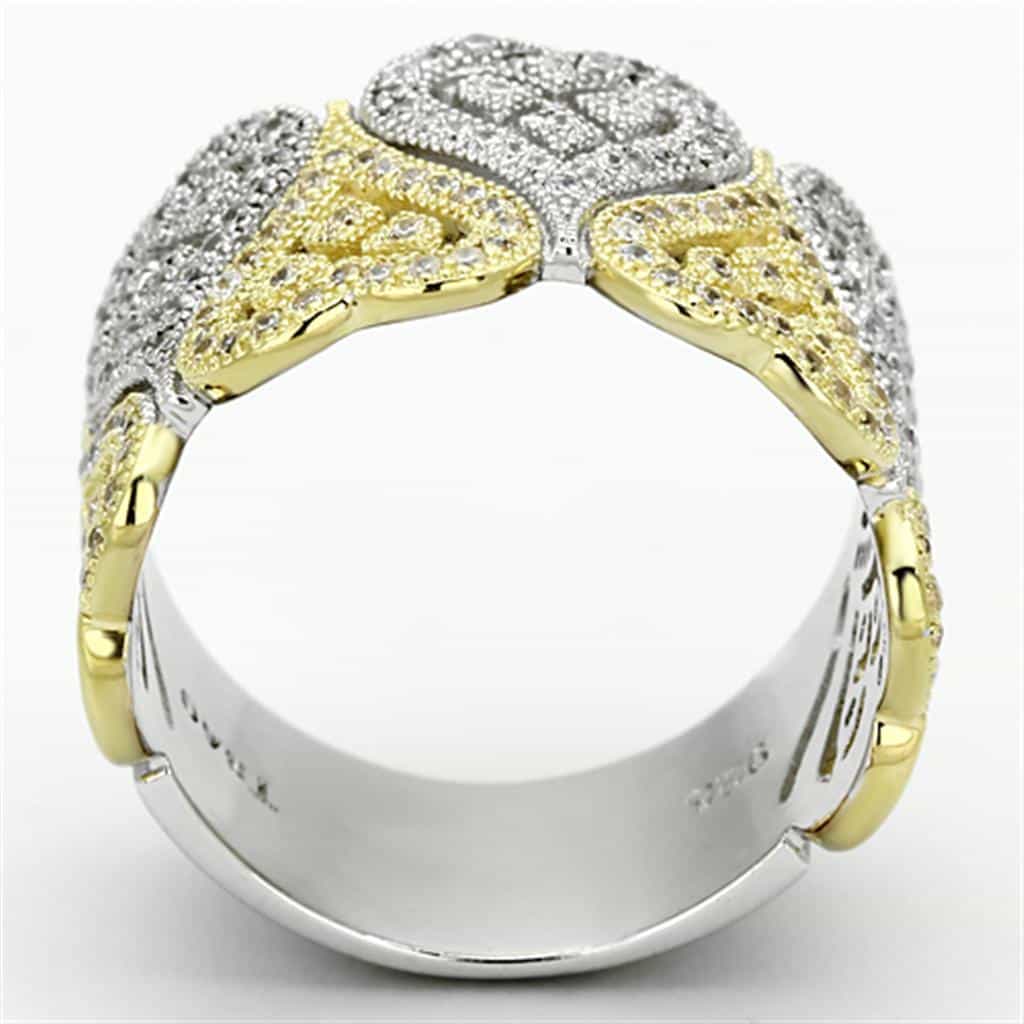 Sterling Silver Gold Two Tone CZ Heart Cutout Wide Ring view 3