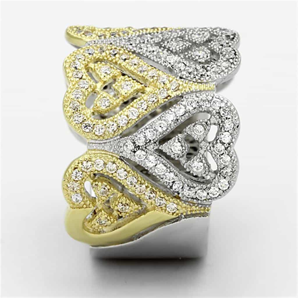 Sterling Silver Gold Two Tone CZ Heart Cutout Wide Ring view 4