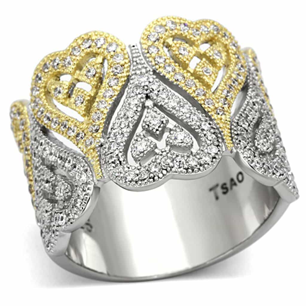Sterling Silver Gold Two Tone CZ Heart Cutout Wide Ring view 5