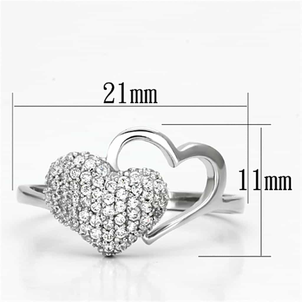 Sterling Silver CZ Pave Heart Open Flat Ring view 2