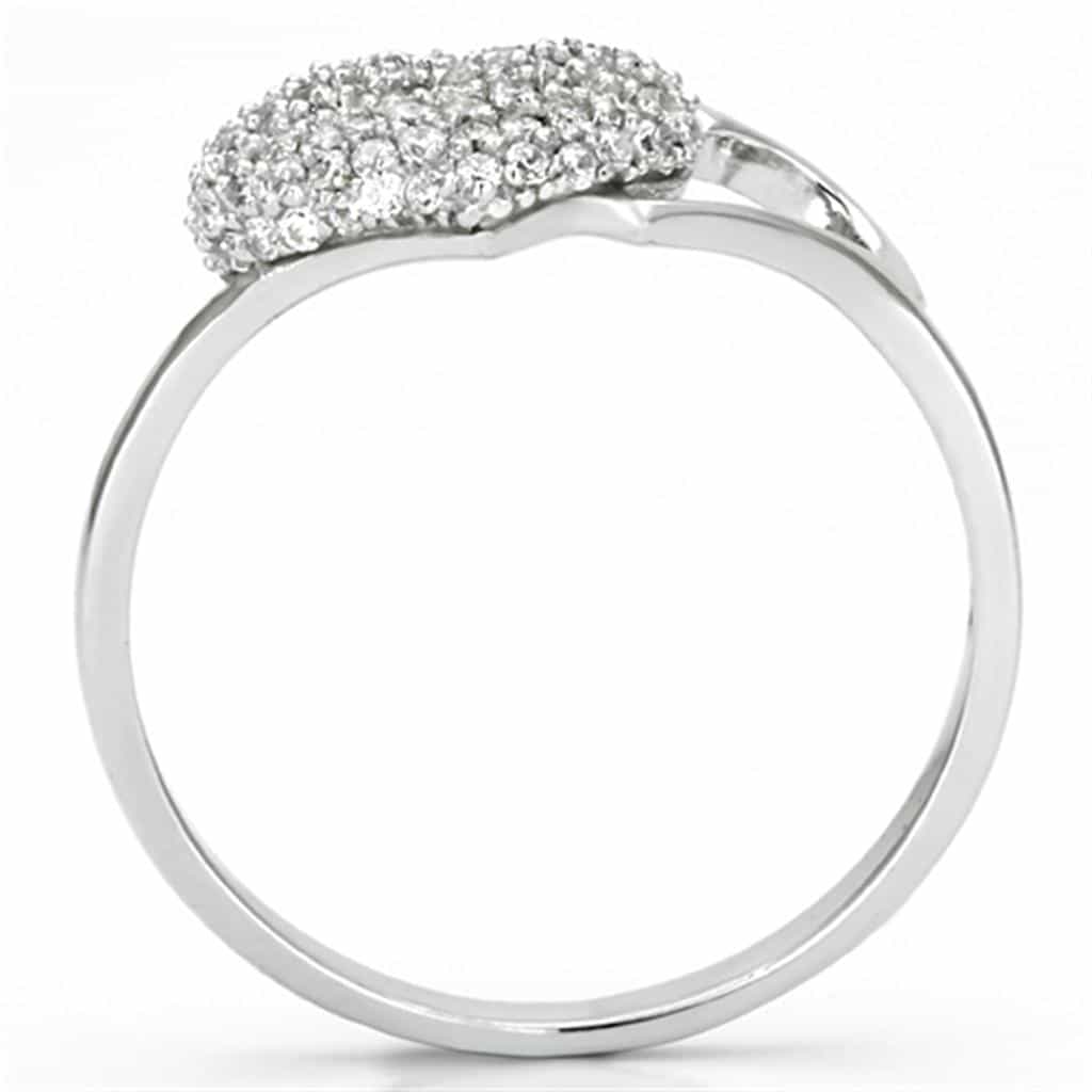 Sterling Silver CZ Pave Heart Open Flat Ring view 3