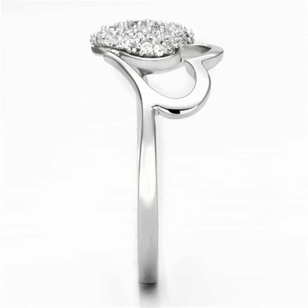 Sterling Silver CZ Pave Heart Open Flat Ring view 4