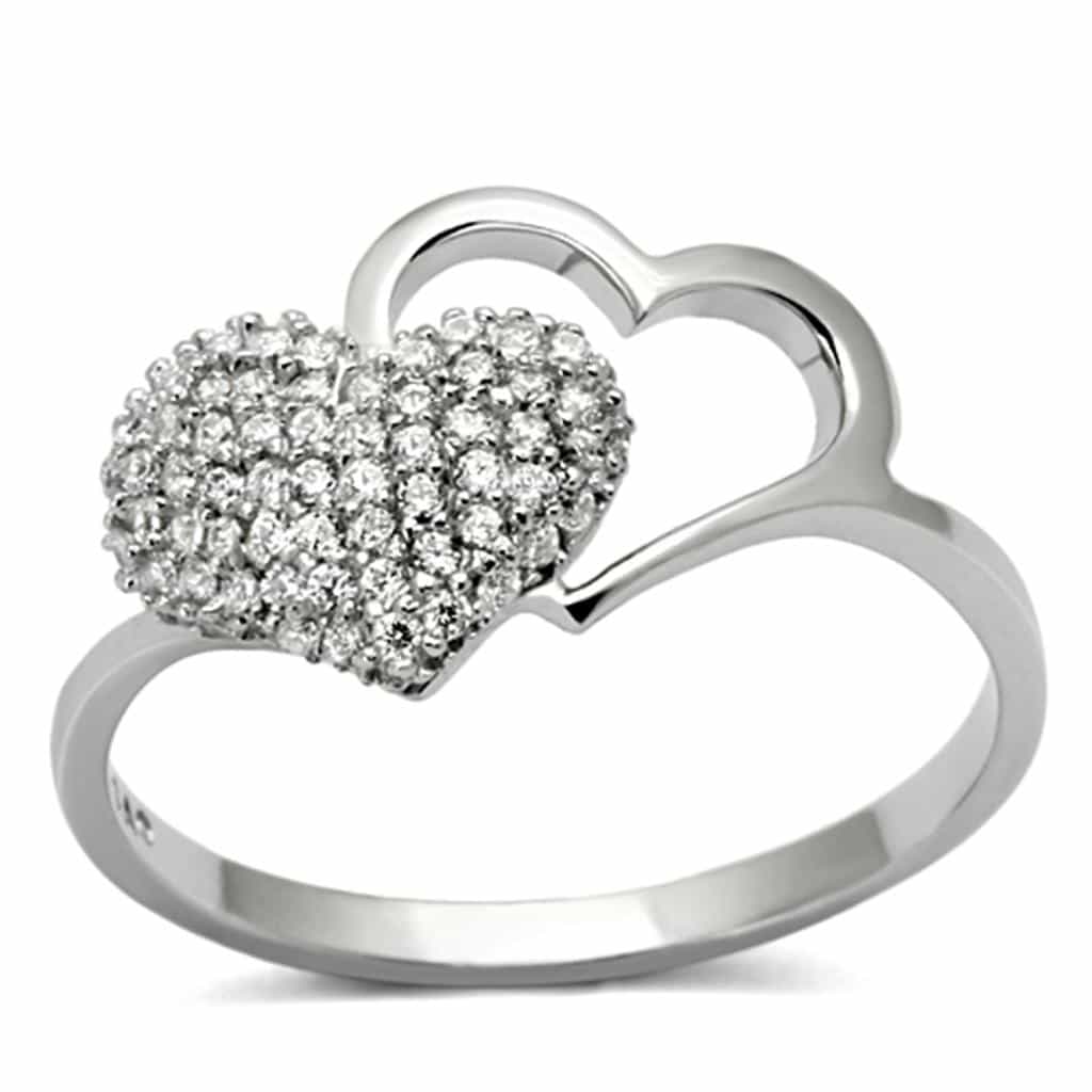 Sterling Silver CZ Pave Heart Open Flat Ring view 10