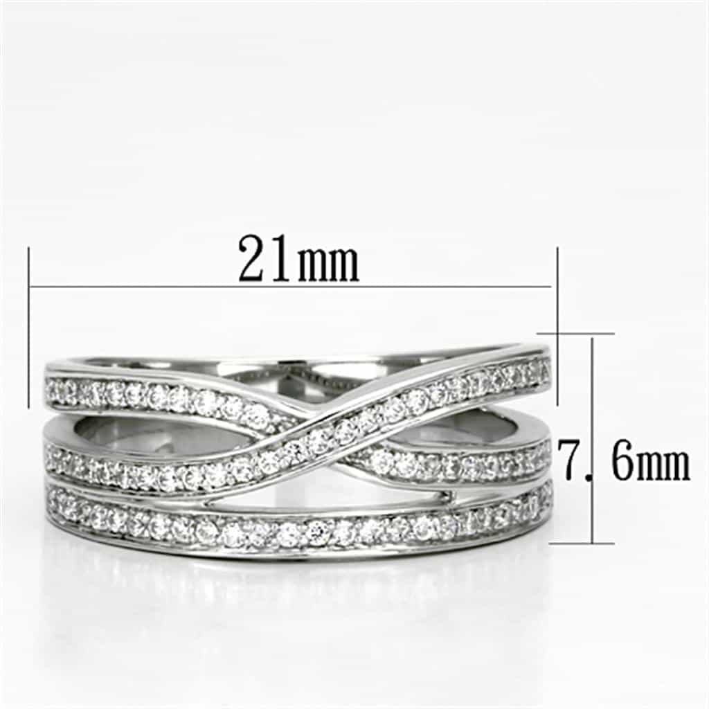 Sterling Silver CZ Triple Row Crossover Wide Ring view 7