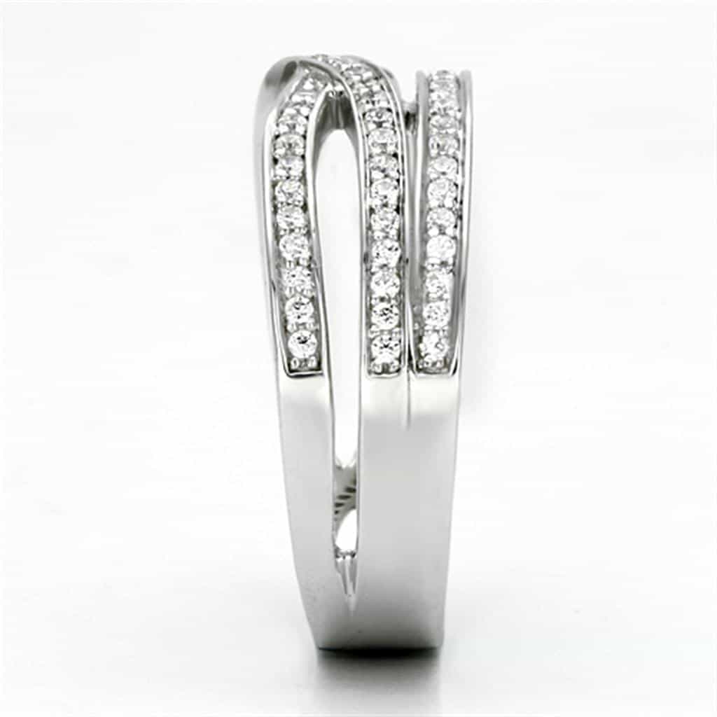 Sterling Silver CZ Triple Row Crossover Wide Ring view 9